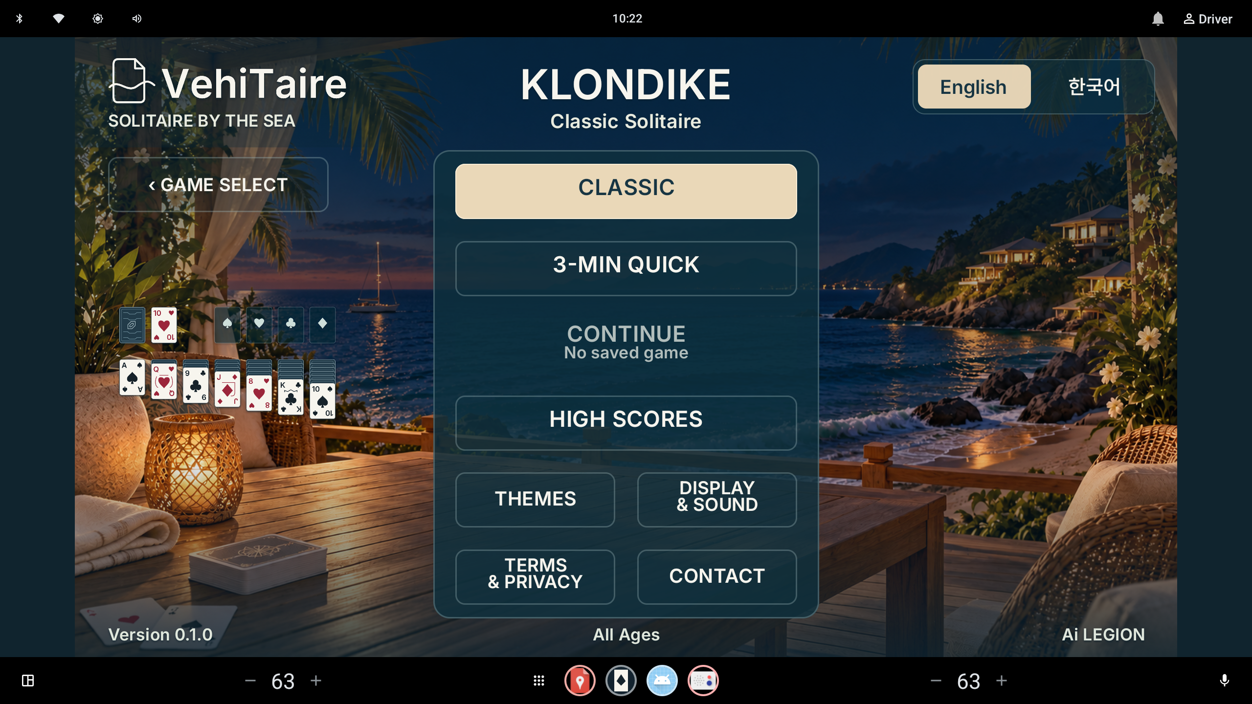 Klondike menu